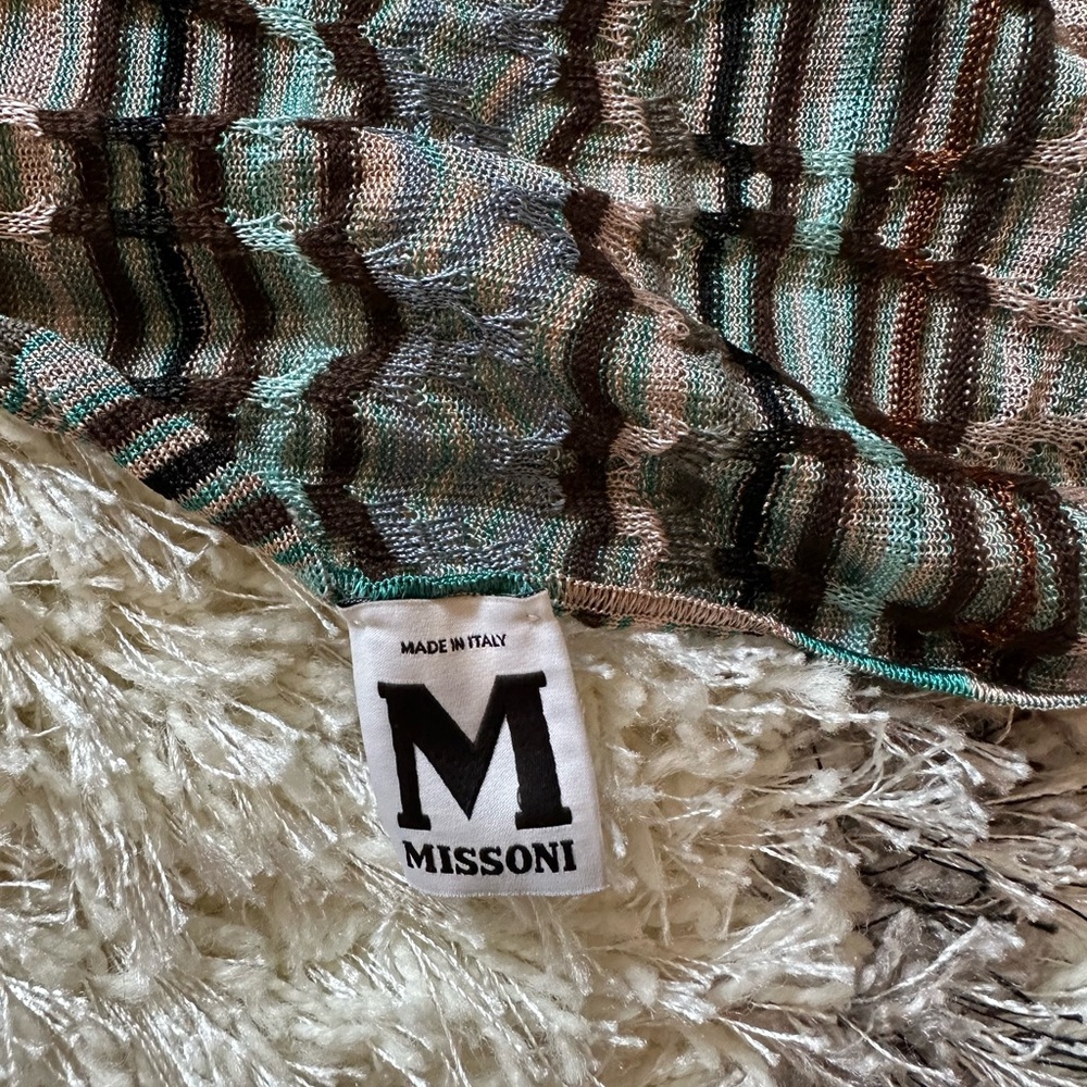 Missoni Striped Knit Scarf in Aqua and Brown - Picture 2 of 2